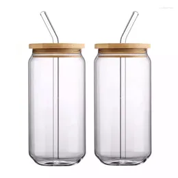 Wine Glasses 2pcs Glass Cup With Lid Transparent Can Shape Coffee Cups Bubble Tea Beer Milk Juice
