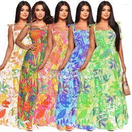 Casual Dresses Women Beach Holiday Sling Loose Kaftan Sundress Bohemian Long Party Hawaiian Floral Print Spring Autumn