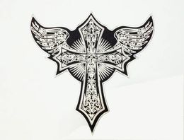 Tools Embroidery Patch Skull Cross Wing Angel Motorcycle Handmade Embroidered Iron On Patches Applique Back Patches For Jackets