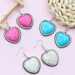 Dangle Earrings Turquoise Stone Heart Drop Western Vintage Stud Earring