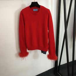 Red Pullover Sweaters Ladies Brand Wool Sweatshirts Fashion Letters Embroidery Sweater Trendy Elastic Knit Tops Sweater