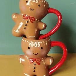 Mugs 300ML Gingerbread Man Cups With Handle Cute Xmas Ceramic Coffee Tea Couple Cup Year Gifts Milk Beverage Drink