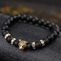 Bangle Natural stone Beads men bracelets Lucky Charm Matte Black Natural stone Beads Onyx Stone Matt Tiger Leopard Bracelets for men