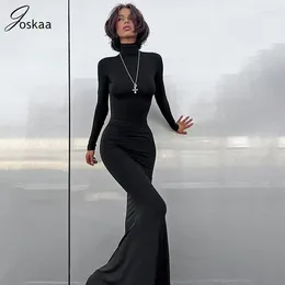 Casual Dresses Joskaa Long Sleeve High Collar Body-Shaping Black Maxi Dress Women Autumn 2024 Fashion Party Vestidos Evening