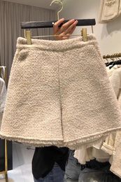 Women's Shorts 2024 Autumn And Winter Fashion Women Solid Colour Woollen Casual Fur Edge Wide Leg Trousers Trend