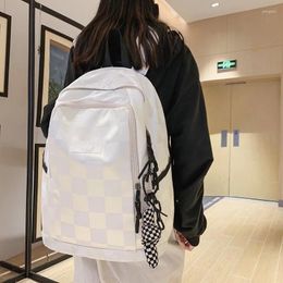 Backpack Unisex Schoolbag Junior High School Plaid Large Capacity Shoulder Bag University Nylon Waterproof Spine Protection Backpacks