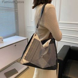 Evening Bags Female Shoulder Canvas Bag New Design Geometric Stripe Print Bags Hit Colour High Capacity Underarm Tote Bag Q240104