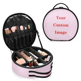 Round hard partition Cosmetic Bag Organizer Women Travel Make Up Customized Pattern Cosmetics Suitcases Makeup Toiletry Bag 240103