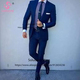 Jackets Fashion Navy Blue Slim Fit Suits for Men Formal Groom Wedding Notch Lapel Tuxedo 2 Piece Jacket Pants Set Office Business Blazer