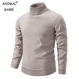 Autumn Mens Turtleneck Sweater Winter Knitting Pullovers Rollneck Warm Men Jumper Loose Solid Colour Top 240103