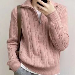 Autumn Oversize Knitted Sweater Women Vintage Pullover Baggy Long Sleeve Zipper Sweaters Lady Half High Collar Korean 240104