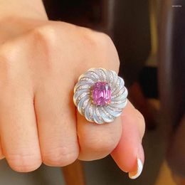 Cluster Rings WPB Original Design Spiral Women Vintage Pink Diamond Finger Ring Female Shiny Zircon Luxury Jewelry Girl Banquet Lady