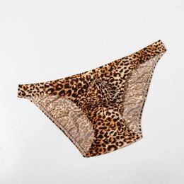 Underpants Men Sexy Leopard Printed Briefs Hip Lift Underwear Bikini Low Rise Breathable Thin Sheer Bottom Pouch Cuecas Thongs