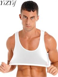 Men's Tank Tops Mens Glossy Crop Sleeveless Solid Colour Tanks Sports Yoga Gymnastics Workout Fitness Exercise Vest Beachwear Swimwear