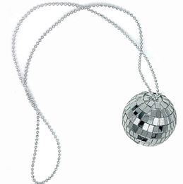 Mirror Disco Ball Necklaces 70s Party Silver Sparkly Jewellery Dance Party Favour Stage Props Decoration Halloween Costume Accessories