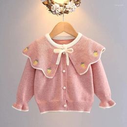 Jackets Kids Baby Sweater Cardigans Turn Down Collar Knit Spring Coat Long Sleeve Pink Beige Cardigan For Girl Fits 1-8 Years