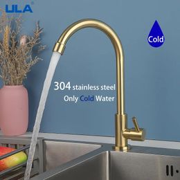 ULA Only Cold Water Stainless Steel Kitchen Faucet 360 Degree Rotate Flexible Kitchen Tap Sink Faucet Kitchen Gold Tap Nozzle 240103