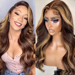 Lace Front Wig Human Hair 13x4 Transparent 4/27 Honey Blonde Frontal Wigs Body Wave Piano Colour