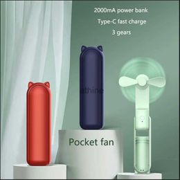 Electric Fans Portable Mini Foldable Hand Fan 2000mAh Power Bank USB Rechargeable Handheld Mute Desktop Fans for Class Office Home Outdoor YQ240104