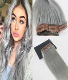 5 Clips One Piece Clip In Human Hair Extensions With Lace Straight Brazilian Virgin Hair Pure Colour Silver8779645