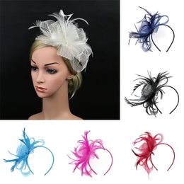 British Retro Women Feather Fascinator Headband Large Floral Hair Clip Cocktail Wedding Party Bridal Hat Decor Ladies Headwear 240103