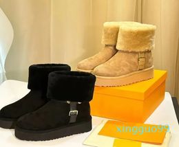 Designer Women Boots Winter Snow Boot Half Ankle Booties Warm Girls Brown Black Shoes Wool Thick Bottom Flat Bootss