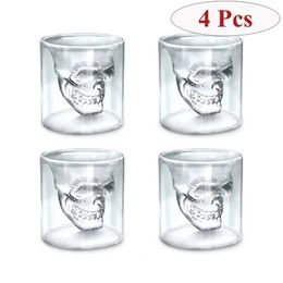 4 Pcs Skull Head Wine Glass Mug Crystal Beer Whiskey S Double Glass Cup Vodka Drinking Bar Club Beer Wine Glass Bottle 240104