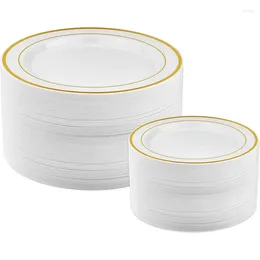 Disposable Dinnerware Gold Plastic Plates - 25 Dinner And Salad Party For