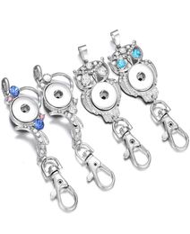 Key Chains Jewelry Crystal Flower Owl Snap Button Key Chains for Women Fit 18mm Snap Jewelry Keyring Keychain Holder3980123