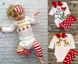 Sets 2017 Children Christmas letter bow Newborn Outfits 3 styles Infant Baby Long Sleeve Cotton Rompers+leg warmer two Piece set