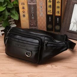 Real Cowhide Men Hip Fanny Belt Pack Pouch Single Shoulder Cross Body Bags Male Genuine Leather Bum Waist Chest 240103