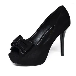 Dress Shoes Sexy Pumps For Women Club Thick Platform Peep-toe Summer Autumn Flock 10 Cm Thin Heel Party Female Office High Heels