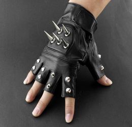 Mens Leather Spike stud Punk Rocker Driving Motorcycle Biker Fingerless Gloves 2010211342689