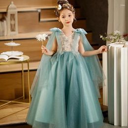 Girl Dresses Little Girls Elegant Princess Dress Cute Bow On Shoulder Children Tulle Tiered Long Prom Special Occasion Poss