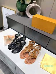 2024 Casual Shoes Luxury Andals Flip Flop Flat Bottom Leather Footwear Gladiator Ladies Beach Slipper Flop 35-46