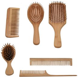 6PC/Set Wood Comb Healthy Paddle Cushion Hair Loss Massage Brush Hairbrush Comb Scalp Hair Care Healthy Bamboo Comb 240104