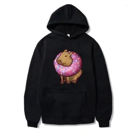 Men's Hoodies Capybara Donut Print Cute Cartoon Graphic Unisex Sweatshirt Streetwear Aesthetic Pattern Autumn Casual Women Men Hoody