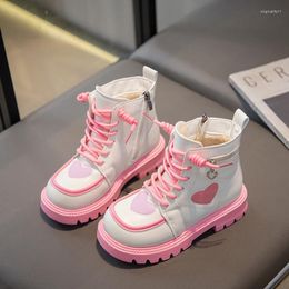 Boots Children Fashion For Girls 2024 Korean PU Autumn Versatile Soft Simple Love Colour Matching Kids Sweet Princess