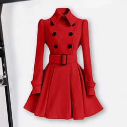 S-XXL Fashion Classic Winter Thick Coat Europe Belt Buckle Trench Coats Double Breasted Outerwear Casual Ladies Dress Coats 240104