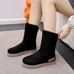 Boots Ladies Snow Half High Black Female Shoes Elegant With Low Heels Suede Mid Calf Work No Slipery Spring Autumn Winter 2024