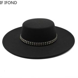 High Quality 10CM Wide Brim Fedora Hat Vintage Classic Wool Felt Hats With Belt Decor Panama Black Formal Dress Hat 240103