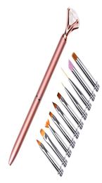 10 In 1 Set Nail Art Brush UV Gel Polish Gradient Painting Cuticle Pusher Diamond Metal Pen Head Liner Manicure Tool New Design2124956191