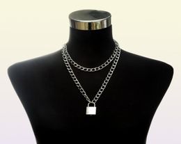 Chain necklace women 90s link chain silver Colour lock pendant necklace gothic emo festival fashion jewelry5081507