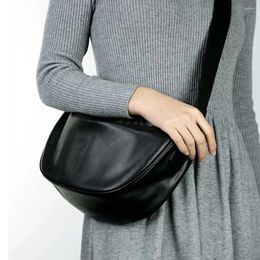 Evening Bags Motingsome Minimalism Genuine Cow Leather Shoulder Bag For Women Crossbody Waist Pack Simply Lady Pillow Purse Black 2024