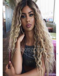 FZP Brazilian Full Medium Long Simulation Human hair Wig Natural Wave Ombre Blonde Wig For Black Women7115348