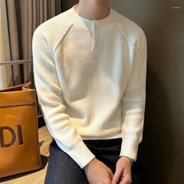 Men's Sweaters Fashion Fall Spring Solid Knitted Pullover Streetwear 2024 Casual Long Sleeve Knitwear Sweater O-Neck Button Jumper Men