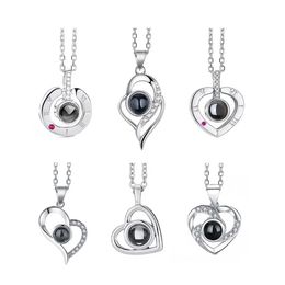 100 Languages I Love You Necklace Heart shaped Pendant Wedding Romantic Memory Projection Necklace 240104
