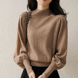 Ladies Sweaters Gigh Neck Jerseys Brown Pullover Knitted Top for Women Turtleneck Black Fashion 2023 Cashmere Streetwear Jersey 240104
