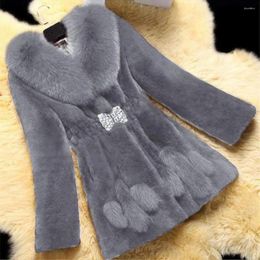 Women's Fur Women Faux Overcoat For Autumn Winter Thick Lapel Long Sleeve Plush Coat Elastic Waist Buckle Design Artificial