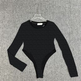 Letter Rhinstone Body Shirt Bodysuit Tops Black Luxury Wome Leotards Long Sleeve Designer Bottoming Shirts